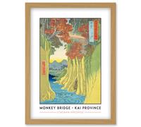 Artery8 Monkey Bridge Kai Province Utagawa Hiroshige Japan Woodblock Classic Collection Artwork Framed Wall Art Print A4 in Light Oak Artery8 Light Oak