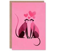 Artery8 Monkey Love Simple Modern Pink Illustration Personalised Valentine's Day Card