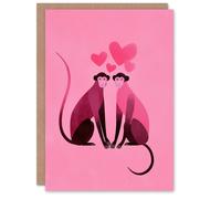Artery8 Monkey Love Simple Modern Pink Illustration Valentine's Day Card Artery8 Pink
