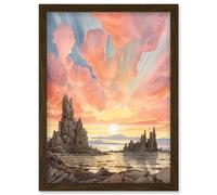 Mono Lake Atmospheric Clouds at Dawn Break Modern Watercolour Painting Artwork Framed Wall Art Print A4 Artery8 Brown One Size