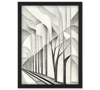 Artery8 Monochrome Cubism Tree Tunnel Path Perspective Illustration Artwork Framed Wall Art Print A4 in Black Artery8 Black
