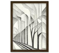 Artery8 Monochrome Cubism Tree Tunnel Path Perspective Illustration Artwork Framed Wall Art Print A4 in Brown Artery8 Brown