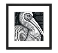 Artery8 Monochrome Pelican Bird Black White Charcoal Drawing Square Wooden Framed Wall Art Print Picture 8X8 Inch