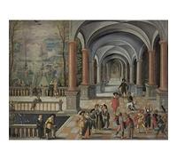 Artery8 Monogrammist DB Festive Gathering Premium Wall Art Canvas Print 18X24 Inch