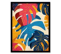 Artery8 Monstera Leaves Pink Yellow Blue Botanical Design Living Room Artwork Framed Wall Art Print A4