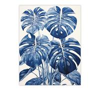 Wall Art Print Monstera Plant Leaves Detailed Blue Pencil Drawing Poster Picture Artery8 Blue W24 inch x H32 inch