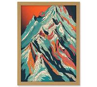 Artery8 Mont Blanc Mountain Peak Linocut Illustration Artwork Framed A3 Wall Art Print