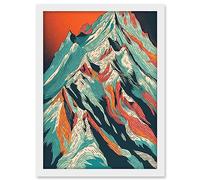 Artery8 Mont Blanc Mountain Peak Linocut Illustration Artwork Framed A3 Wall Art Print