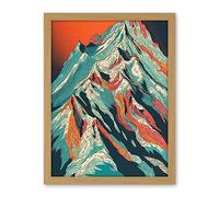 Artery8 Mont Blanc Mountain Peak Linocut Illustration Artwork Framed Wall Art Print 18X24 Inch
