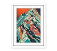 Artery8 Mont Blanc Mountain Peak Linocut Illustration Artwork Framed Wall Art Print 18X24 Inch