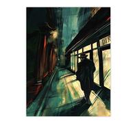 Artery8 Moody Stroll in Alleyway Painting Dark Film Noir Wall Art Print in Black | Size: W12" x H16" Artery8 Black W12" x H16"