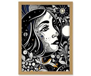 Artery8 Moon and Sun Tarot Card Style Love Story Night Boho Plant Patterns Artwork Framed Wall Art Print A4