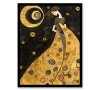 Artery8 Moon Goddess Gold Black Klimt Style Conceptual Art Living Room Art Print Framed Poster Wall Decor 12x16 inch