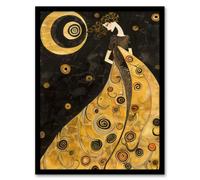 Artery8 Moon Goddess Gold Black Klimt Style Conceptual Art Living Room Artwork Framed Wall Art Print A4