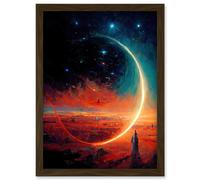 Moon Magic In Exoplanet Field Astronomy Waxing Crescent Artwork Framed Wall Art Print A4 Artery8 Brown One Size