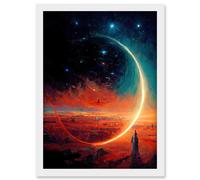 Moon Magic In Exoplanet Field Astronomy Waxing Crescent Artwork Framed Wall Art Print A4 Artery8 White One Size