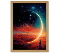 Moon Magic In Exoplanet Field Astronomy Waxing Crescent Artwork Framed Wall Art Print A4 Artery8 Light Oak One Size