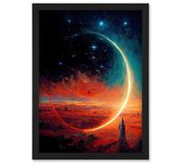Moon Magic In Exoplanet Field Astronomy Waxing Crescent Artwork Framed Wall Art Print A4 Artery8 Black One Size