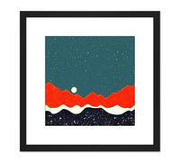 Artery8 Moon Over Red Mountains Night Sky Stars Abstract Painting Square Wooden Framed Wall Art Print Picture 8X8 Inch in Black Artery8 Black