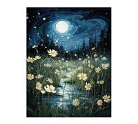 Artery8 Moonlit Dancing Fireflies By Buttercup Brook Artwork Full Moon Night Moonlight Extra Large XL Unframed Wall Art Poster Print Artery8 Multicolor W24" x H32"
