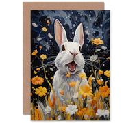 Artery8 Moonlit White Rabbit Florals for Wife Her Mum Sister Daughter Mom Gran Nan Birthday Thank You Kids Child Blank Art Greeting Card