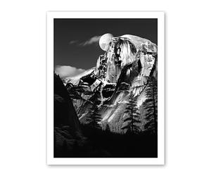 Artery8 Moonrise Behind Half Dome High Contrast Black White Photograph Yosemite National Park Full Moon and Mountain Forest Landscape Artwork Framed Wall Art Print 18X24 Inch