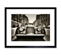 Artery8 Morgan Oldtimer Vintage Car Black White 12X16" Framed Wall Art Print