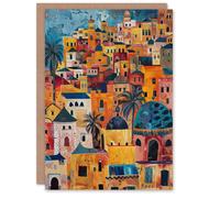 Artery8 Moroccan Cityscape Artwork Colourful Exotic Ochre Greeting Birthday Card Him Her All Blank