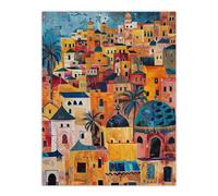 Artery8 Moroccan Cityscape Artwork Colourful Exotic Ochre Living Room Extra Large XL Wall Art Poster Print