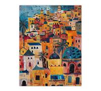 Artery8 Moroccan Cityscape Artwork Colourful Exotic Ochre Wall Art Print in Orange | Size: W24" x H32" Artery8 Orange W24" x H32"