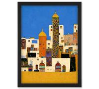 Moroccan Cityscape Buildings Klimt Style Bold Artwork Framed Wall Art Print A4 Artery8 Black One Size