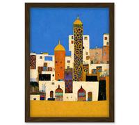 Moroccan Cityscape Buildings Klimt Style Bold Artwork Framed Wall Art Print A4 Artery8 Brown One Size
