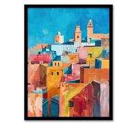 Artery8 Morocco Cityscape Oil Painting Blue Sky Buildings Living Room Artwork Framed Wall Art Print A4