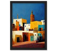 Artery8 Morocco Skyline Cityscape Modern Artwork Framed Wall Art Print A4 in Black Artery8 Black