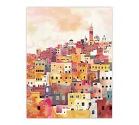 Morocco Skyline Colourful Watercolour Cityscape Wall Art Print Artery8 Orange W24 inch x H32 inch