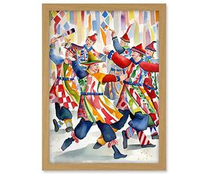 Artery8 Morris Dancers Dancing Folk Art Watercolour Painting Artwork Framed A3 Wall Art Print