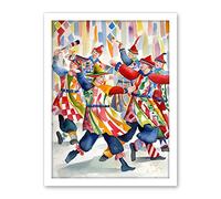 Artery8 Morris Dancers Dancing Folk Art Watercolour Painting Artwork Framed Wall Art Print 18X24 Inch