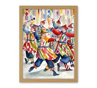 Artery8 Morris Dancers Dancing Folk Art Watercolour Painting Artwork Framed Wall Art Print 18X24 Inch