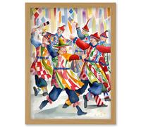 Artery8 Morris Dancers Dancing Folk Art Watercolour Painting Artwork Framed Wall Art Print A4