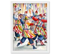 Artery8 Morris Dancers Dancing Folk Art Watercolour Painting Artwork Framed Wall Art Print A4