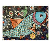 Artery8 Mosaic Fish Flowers Psychedelic Photo Premium Wall Art Canvas Print 18X24 Inch