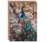 Artery8 Mosaic Peacock in Flowers Tree Detailed Artwork Greeting Birthday Card Him Her All Blank