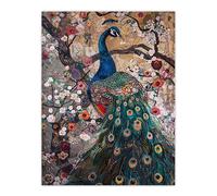 Artery8 Mosaic Peacock in Flowers Tree Detailed Artwork Living Room Extra Large XL Wall Art Poster Print