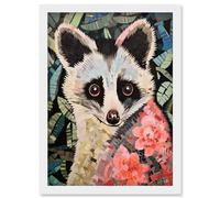 Artery8 Mosaic Possum Artwork Floral Forest Fauna Coral Flowers Artwork Framed Wall Art Print A4