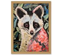 Artery8 Mosaic Possum Artwork Floral Forest Fauna Coral Flowers Artwork Framed Wall Art Print A4