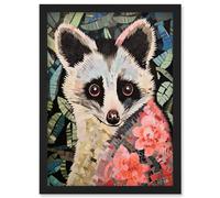 Artery8 Mosaic Possum Artwork Floral Forest Fauna Coral Flowers Artwork Framed Wall Art Print A4