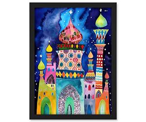 Artery8 Mosque At Midnight Folk Art Artwork Framed A3 Wall Art Print