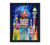 Artery8 Mosque At Midnight Folk Art Artwork Framed Wall Art Print 18X24 Inch
