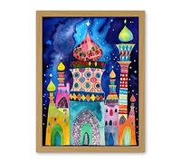 Artery8 Mosque At Midnight Folk Art Artwork Framed Wall Art Print 18X24 Inch