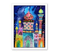 Artery8 Mosque At Midnight Folk Art Artwork Framed Wall Art Print 18X24 Inch
